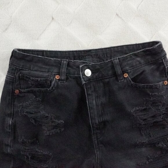American Eagle Outfitters Mom Shorts womens 4 Black Denim Distressed - Picture 3 of 11